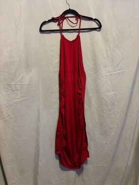 Red Halter Midi Dress - Women